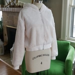 Topshop cream faux fur bomber jacket